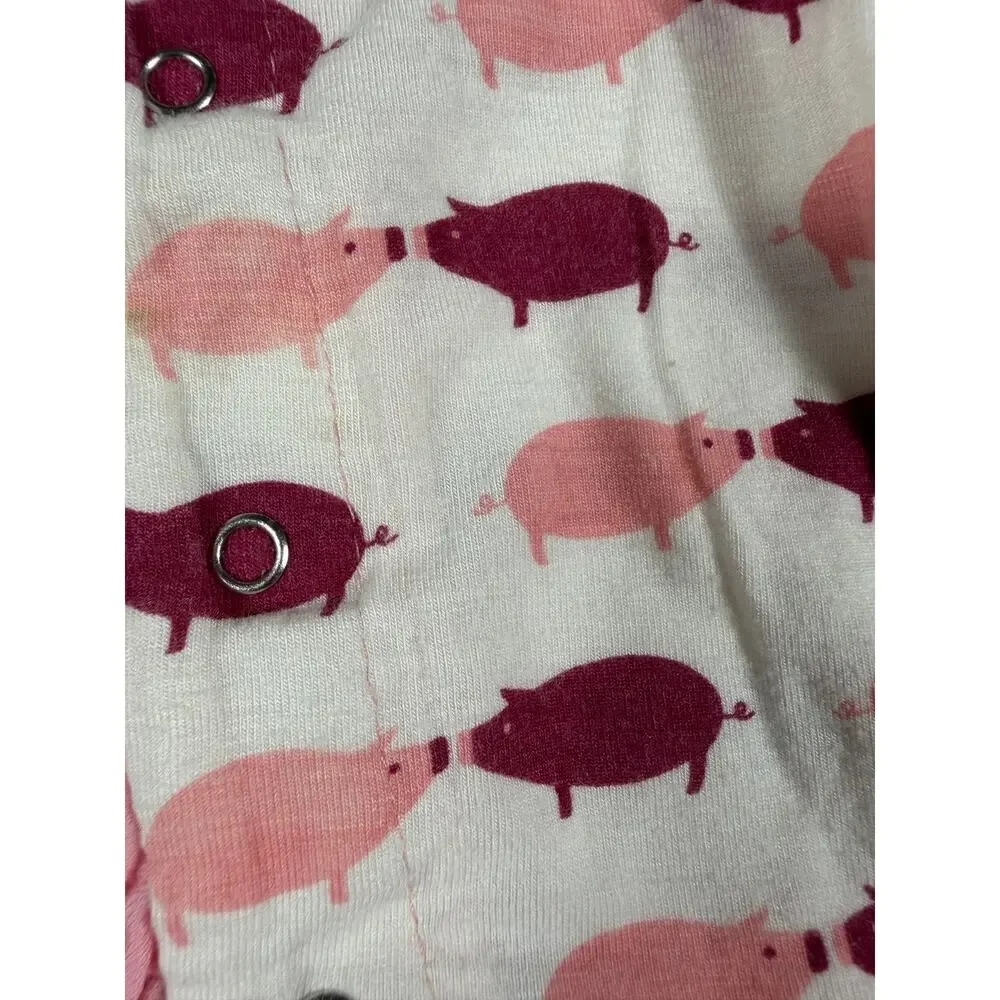 Kickee Pants Natural Pigs Ruffle Footie Bamboo Pajamas 0-3 Months